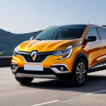 **Exterior Design of Renault Samsung XM3**: Create an image showcasing the sleek and modern exterior of the Renault Samsung XM3, highlighting its clean lines, sharp LED headlights, and bold front grille. Include vibrant color options to emphasize its dynamic presence on the road.